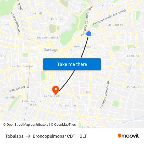 Tobalaba to Broncopulmonar CDT HBLT map