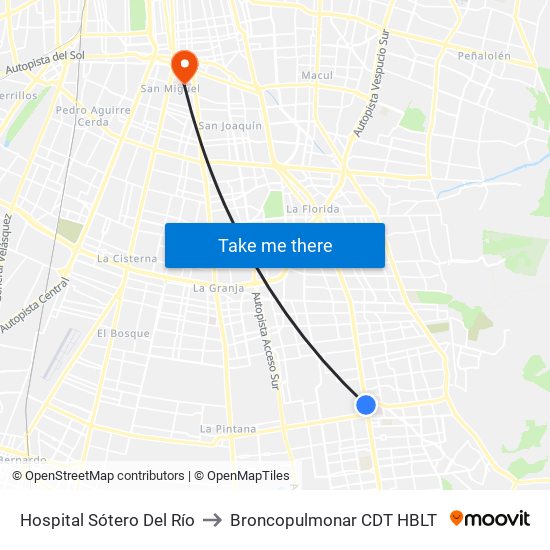 Hospital Sótero Del Río to Broncopulmonar CDT HBLT map