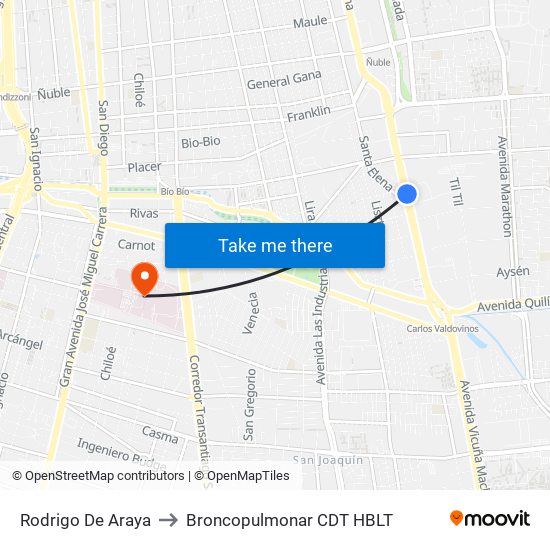 Rodrigo De Araya to Broncopulmonar CDT HBLT map