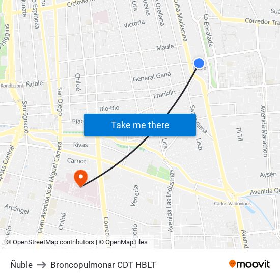 Ñuble to Broncopulmonar CDT HBLT map