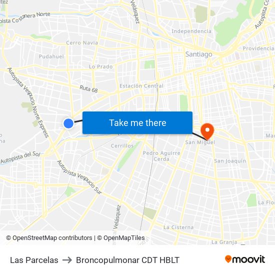 Las Parcelas to Broncopulmonar CDT HBLT map