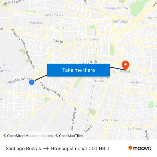Santiago Bueras to Broncopulmonar CDT HBLT map
