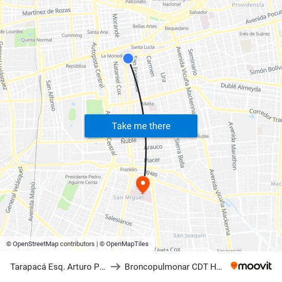 Tarapacá Esq. Arturo Prat to Broncopulmonar CDT HBLT map