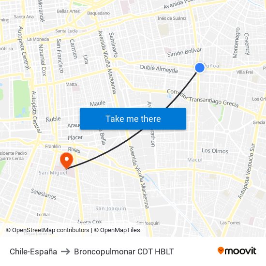 Chile-España to Broncopulmonar CDT HBLT map