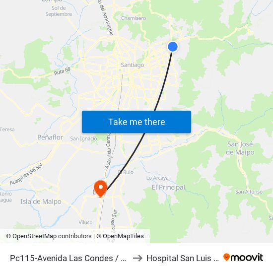 Pc115-Avenida Las Condes / Esq. Psje. Las Condes to Hospital San Luis de Buin-Paine map