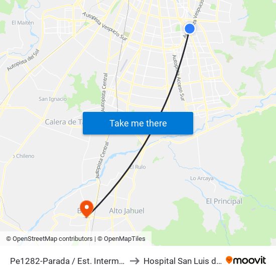 Pe1282-Parada / Est. Intermodal De La Florida to Hospital San Luis de Buin-Paine map