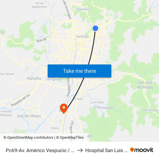 Pc69-Av. Américo Vespucio / Esq. Avenida Vitacura to Hospital San Luis de Buin-Paine map