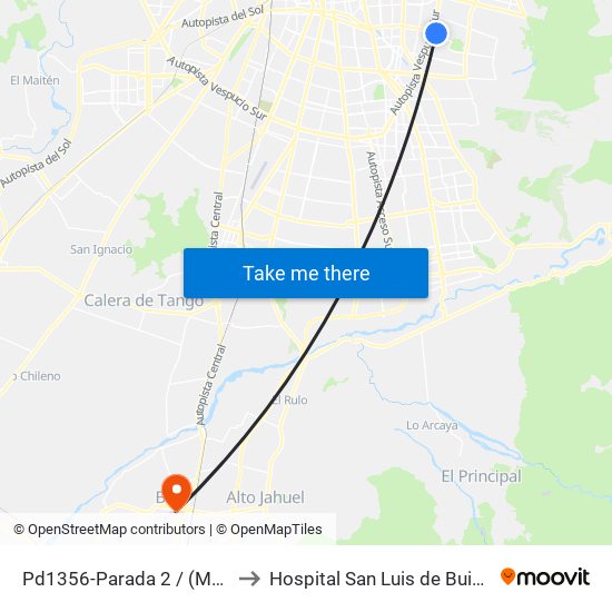 Pd1356-Parada 2 / (M) Quilín to Hospital San Luis de Buin-Paine map