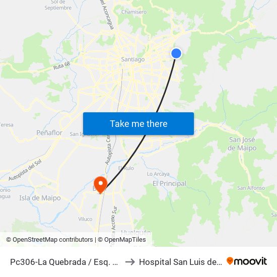 Pc306-La Quebrada / Esq. Avenida La Paz to Hospital San Luis de Buin-Paine map