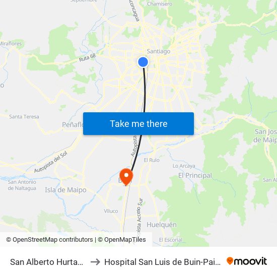 San Alberto Hurtado to Hospital San Luis de Buin-Paine map