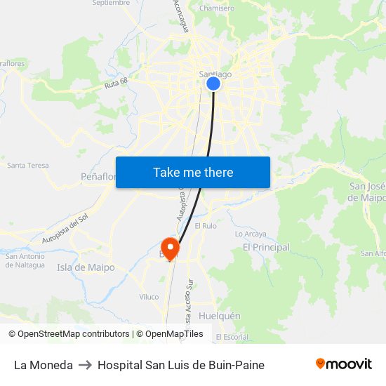 La Moneda to Hospital San Luis de Buin-Paine map