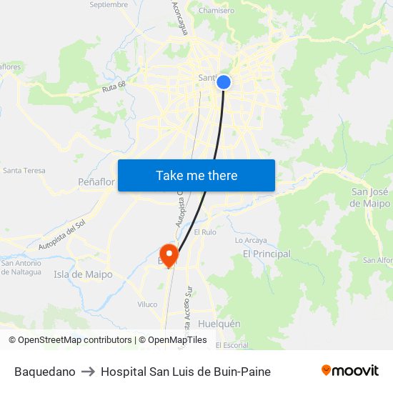 Baquedano to Hospital San Luis de Buin-Paine map