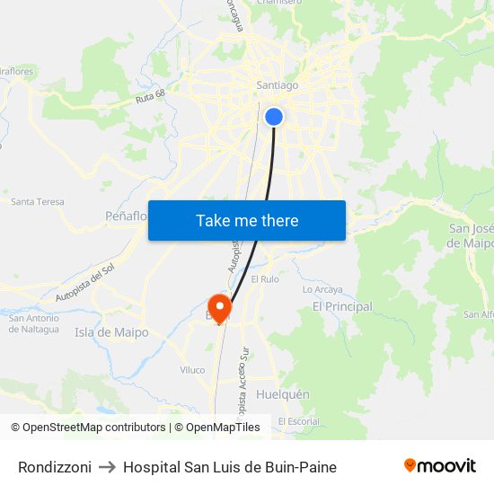 Rondizzoni to Hospital San Luis de Buin-Paine map