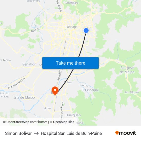 Simón Bolivar to Hospital San Luis de Buin-Paine map