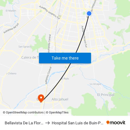 Bellavista De La Florida to Hospital San Luis de Buin-Paine map