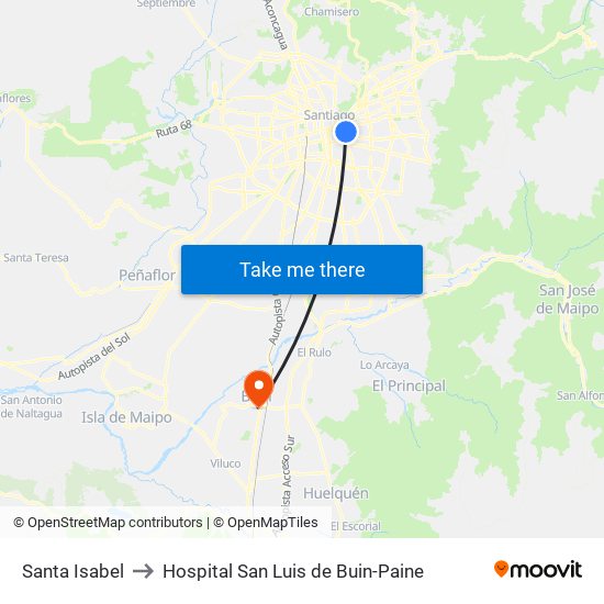 Santa Isabel to Hospital San Luis de Buin-Paine map