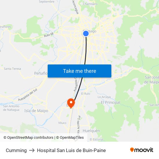 Cumming to Hospital San Luis de Buin-Paine map