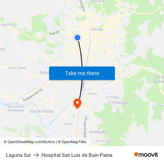 Laguna Sur to Hospital San Luis de Buin-Paine map