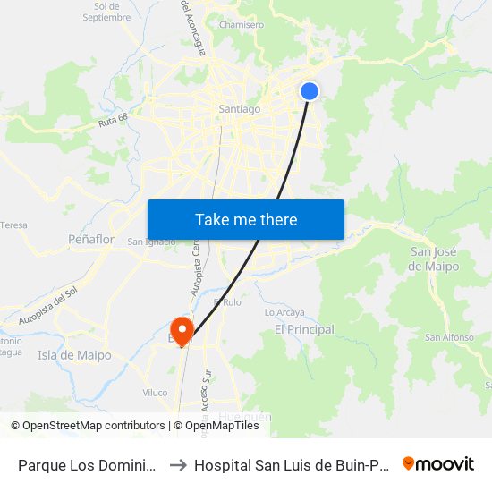 Parque Los Dominicos to Hospital San Luis de Buin-Paine map