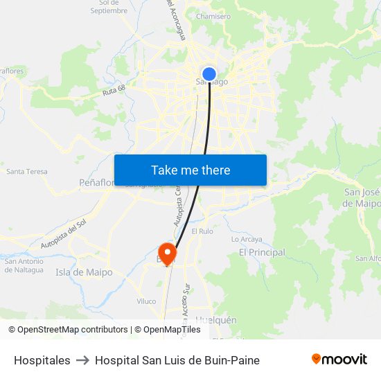 Hospitales to Hospital San Luis de Buin-Paine map