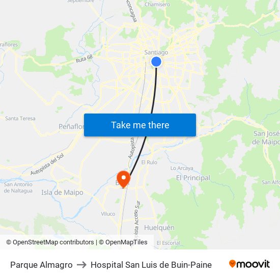 Parque Almagro to Hospital San Luis de Buin-Paine map