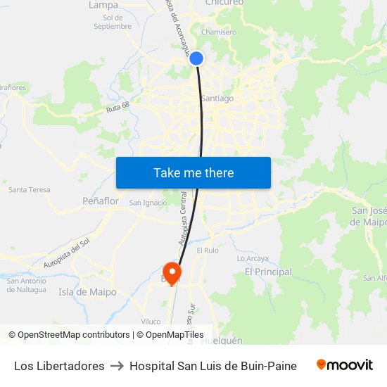 Los Libertadores to Hospital San Luis de Buin-Paine map