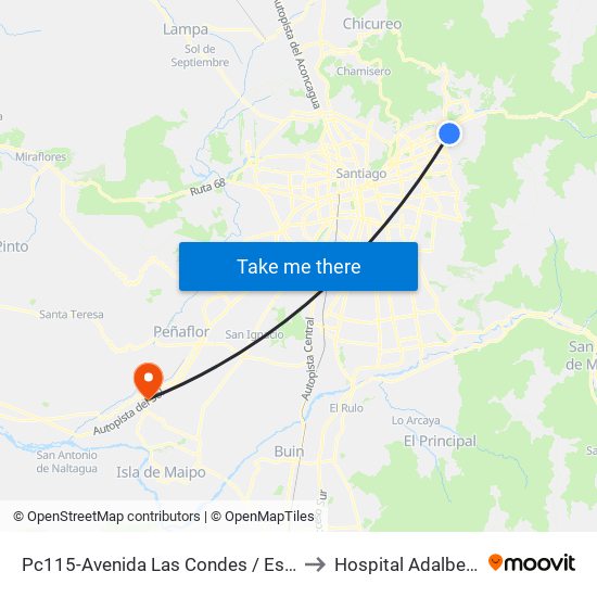 Pc115-Avenida Las Condes / Esq. Psje. Las Condes to Hospital Adalberto Steeger map