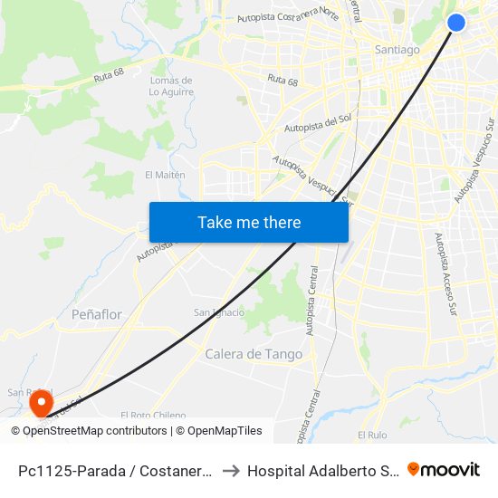 Pc1125-Parada / Costanera Center to Hospital Adalberto Steeger map