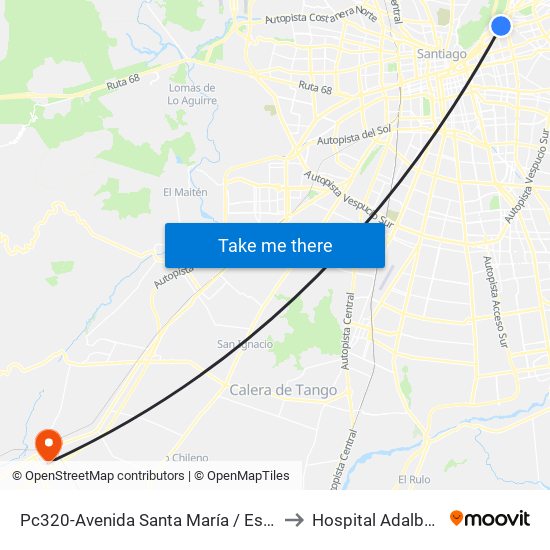 Pc320-Avenida Santa María / Esq. Puente Los Leones to Hospital Adalberto Steeger map