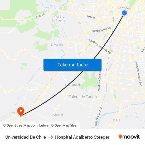 Universidad De Chile to Hospital Adalberto Steeger map