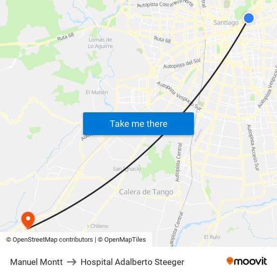 Manuel Montt to Hospital Adalberto Steeger map