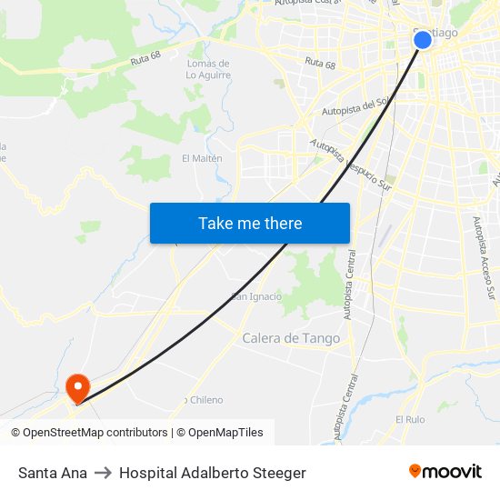 Santa Ana to Hospital Adalberto Steeger map