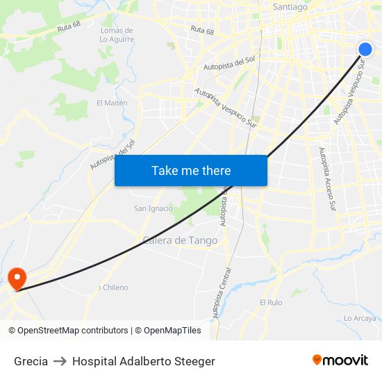 Grecia to Hospital Adalberto Steeger map