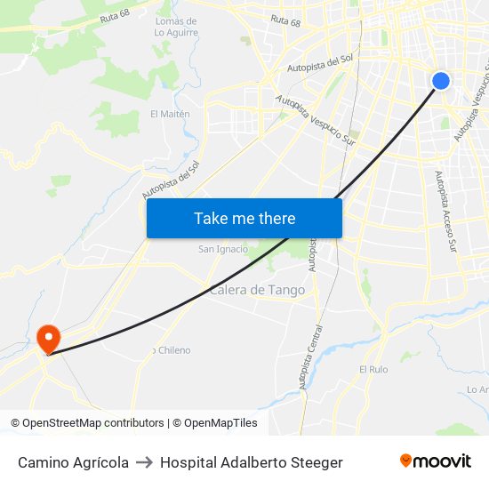 Camino Agrícola to Hospital Adalberto Steeger map
