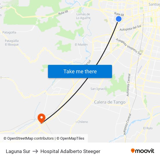 Laguna Sur to Hospital Adalberto Steeger map