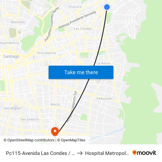 Pc115-Avenida Las Condes / Esq. Psje. Las Condes to Hospital Metropolitano La Florida map