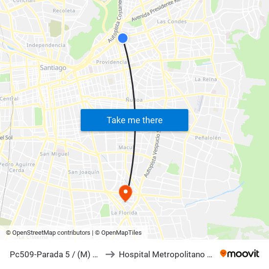 Pc509-Parada 5 / (M) Tobalaba to Hospital Metropolitano La Florida map