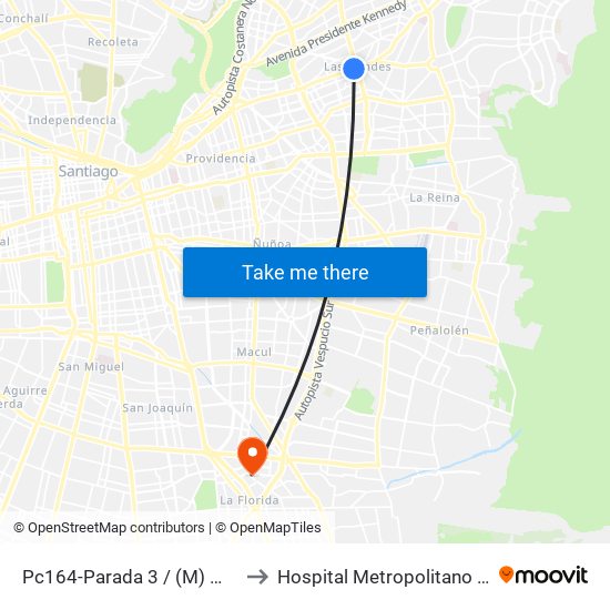 Pc164-Parada 3 / (M) Manquehue to Hospital Metropolitano La Florida map