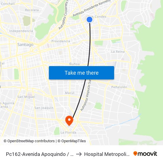 Pc162-Avenida Apoquindo / Esq. Rosa O'Higgins to Hospital Metropolitano La Florida map