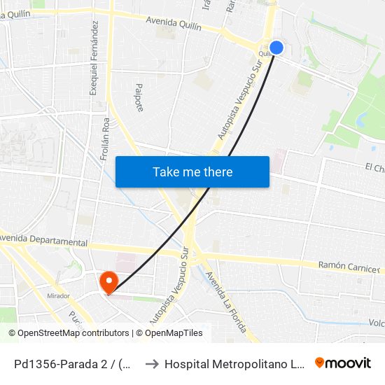 Pd1356-Parada 2 / (M) Quilín to Hospital Metropolitano La Florida map