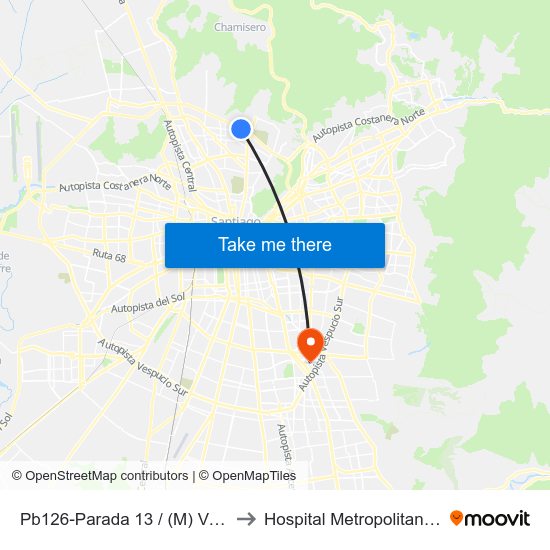 Pb126-Parada 13 / (M) Vespucio Norte to Hospital Metropolitano La Florida map