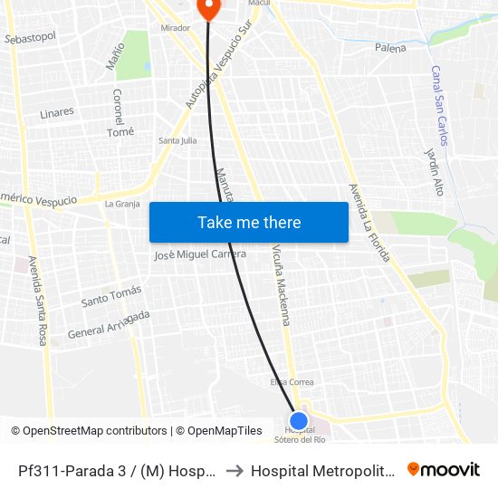 Pf311-Parada 3 / (M) Hospital Sótero Del Río to Hospital Metropolitano La Florida map