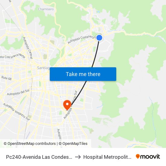 Pc240-Avenida Las Condes / Esq. Pamplona to Hospital Metropolitano La Florida map