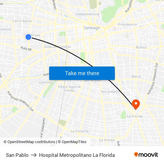 San Pablo to Hospital Metropolitano La Florida map