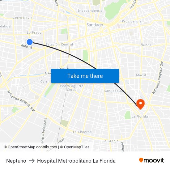 Neptuno to Hospital Metropolitano La Florida map