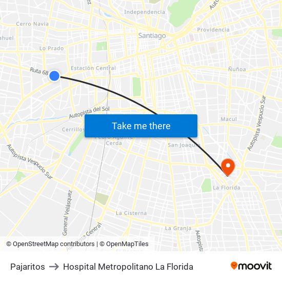 Pajaritos to Hospital Metropolitano La Florida map