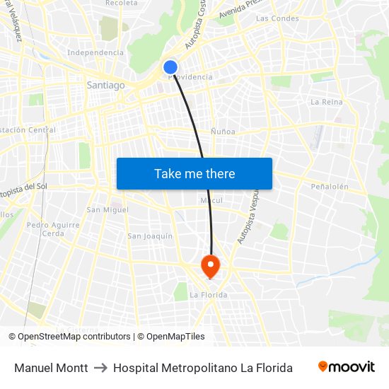 Manuel Montt to Hospital Metropolitano La Florida map