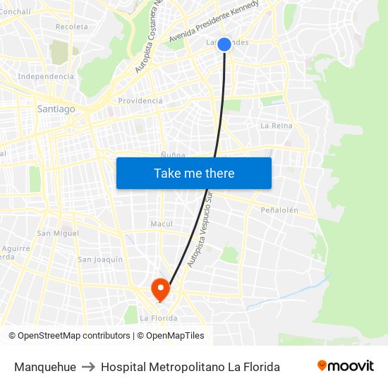 Manquehue to Hospital Metropolitano La Florida map