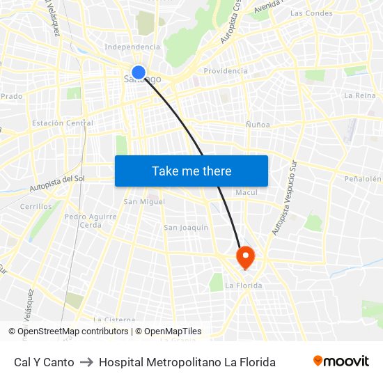 Cal Y Canto to Hospital Metropolitano La Florida map