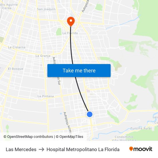 Las Mercedes to Hospital Metropolitano La Florida map